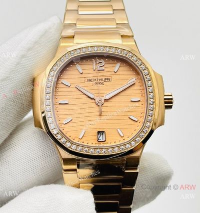 3k Factory Watches 1:1 Best Patek Philippe Nautilus Ladies Cal.324 Watch All Gold 34mm